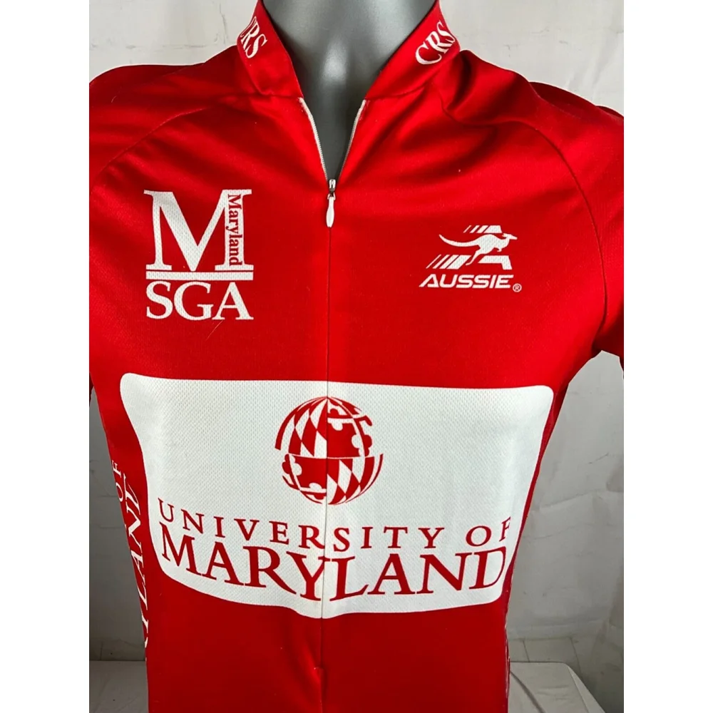 Aussie University of Maryland 1/4 Zip Biking Cyclist Jersey Shirt Size Small Red - Picture 3 of 4